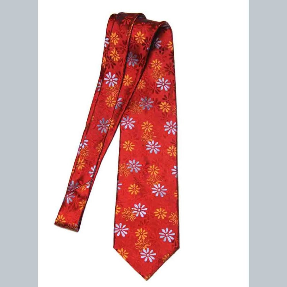 Daniel Cremieux Handmade Silk Tie Red Blue Orange Floral Men's